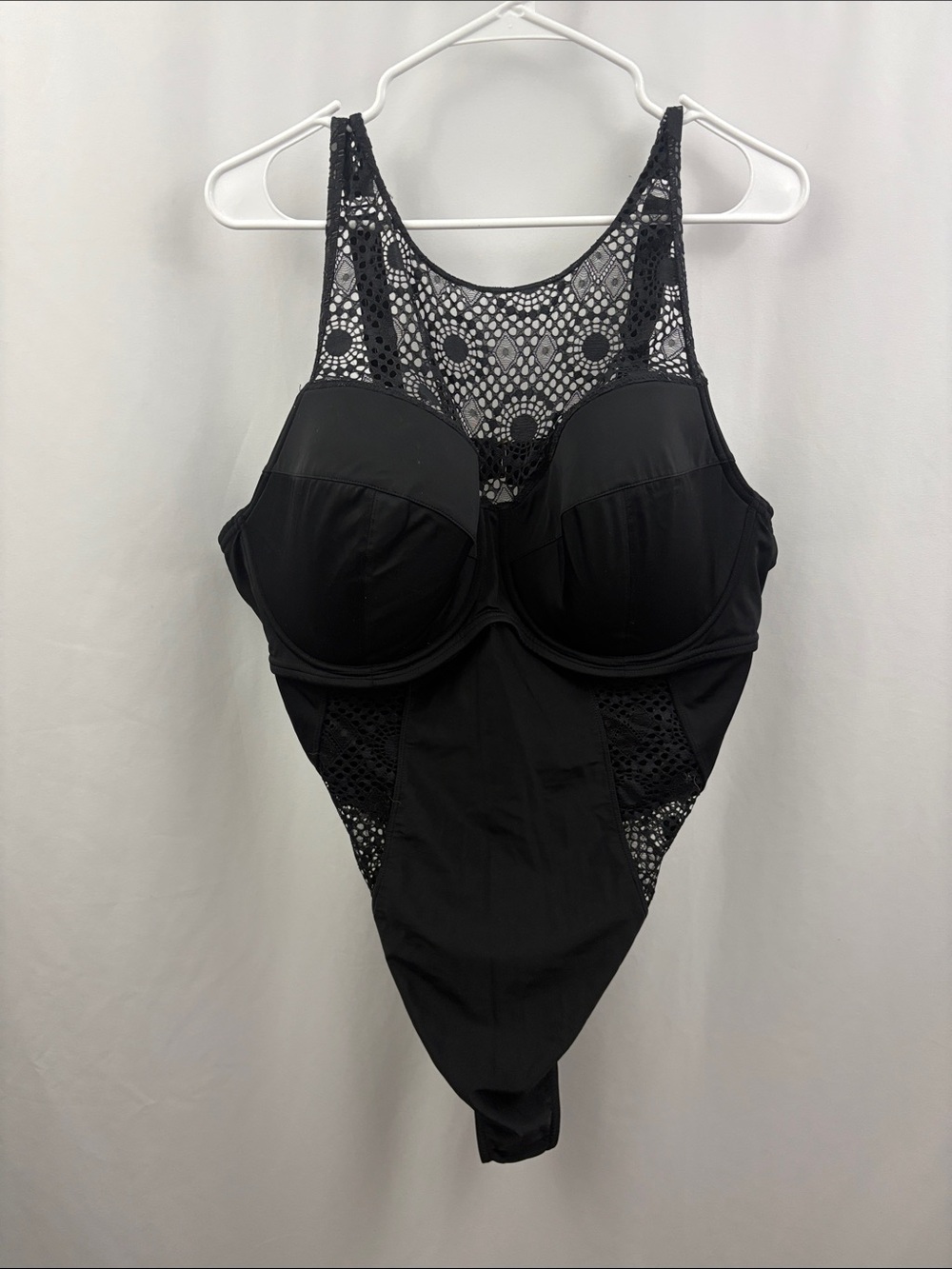 Adore Me One Piece Swimsuit Crochet Neckline Size 46DD Black